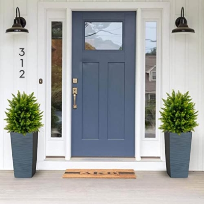 Product: Goplus 21.5” Artificial Cedar Topiary Ball Tree, Set of 2 Faux Potted Plants Artificial Shrubs Bushes with Cement Pot, Fake Evergreen Artificial Topiary for Indoor Outdoor Home Front Porch Decor