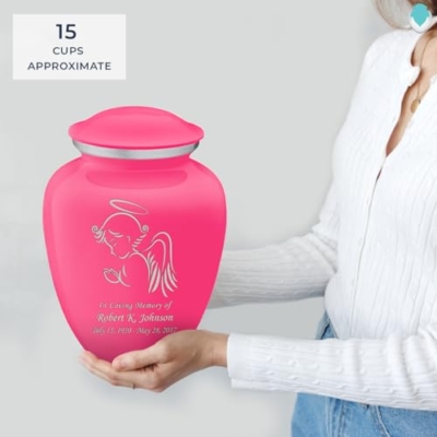 Product: Geturns Embrace Adult Personalized Angel Cremation Urns for Human Ashes I Large Bright Pink Funeral Urn for Adult Men and Women with Double Side Engraving I 200 lbs