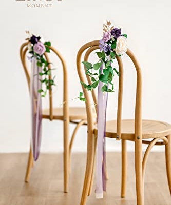 Silky Flower Store Artificial Aisle Pew Flowers, Wedding Chair Decorations Lilac Purple Gold Chiffon Ribbons, 13in x 5in 9 9 Product: Ling's Moment 8pcs Wedding Artificial Aisle Pew Flowers Chair Decorations Arrangements with Chiffon Ribbons Lilac Purple Gold for Ceremony Chair Back Floral Decor Reception Church Party Outdoor