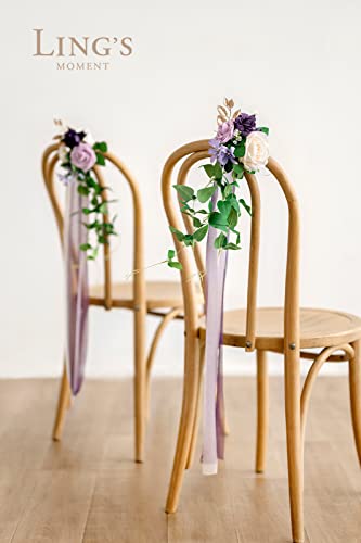 Silky Flower Store Artificial Aisle Pew Flowers, Wedding Chair Decorations Lilac Purple Gold Chiffon Ribbons, 13in x 5in 2 2 Product: Ling's Moment 8pcs Wedding Artificial Aisle Pew Flowers Chair Decorations Arrangements with Chiffon Ribbons Lilac Purple Gold for Ceremony Chair Back Floral Decor Reception Church Party Outdoor