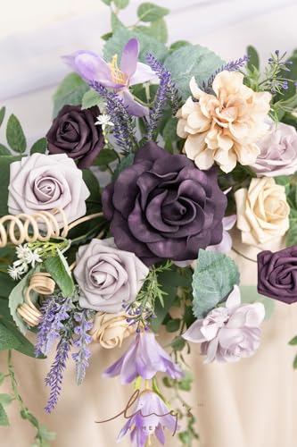 Silky Flower Store Eucalyptus Willow Leaf Garland with White Flower Lavender Purple, 9FT 2 2 Product: Ling's Moment 9FT Eucalyptus and Willow Leaf Garland with White Flower, Handcrafted Wedding Sweetheart Table Centerpieces Head Table Decor Arch Backdrop Decorations for Wedding | Lavender Purple