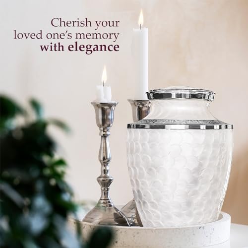 Silky Flower Store Memorial Cremation Urn for Human Ashes, Large Decorative Burial Urn, Opal White Silver Lining, 20.5cm 4 4 Product: Trupoint Memorials Cremation Urns for Human Ashes, Decorative Burial Urn for Adult Men and Women, Large Opal with Silver Lining