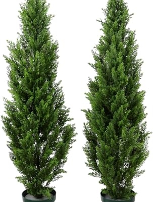 Product: COMUSTER 4FT Artificial Cedar Topiary Trees for Outdoors Potted Fake Cypress Trees Faux Evergreen Plants for Home Porch Decor Set of 2