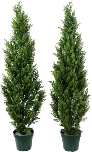 Product: COMUSTER 4FT Artificial Cedar Topiary Trees for Outdoors Potted Fake Cypress Trees Faux Evergreen Plants for Home Porch Decor Set of 2