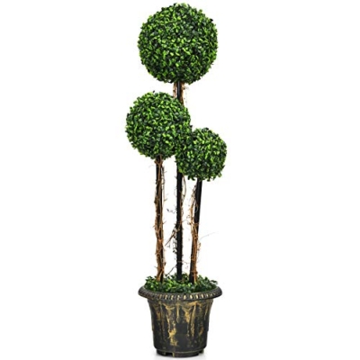 Product: Goplus 4 Ft Artificial Boxwood Topiary Tree, Fake Greenery Plants Triple Ball Tree, Leaves & Cement-Filled Plastic Flower Pot Decorative Trees for Home, Office, Indoor and Outdoor Use (4 FT)