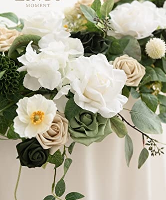 Product: Ling's Moment 2PCS Green Artificial Flower Garland Floral Swags Centerpieces White Wedding Arch Flower Greenery for Sweetheart Table Wall Window Home Garden Outdoor Decor Emerald & Tawny Beige