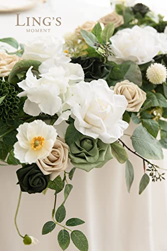 Product: Ling's Moment 2PCS Green Artificial Flower Garland Floral Swags Centerpieces White Wedding Arch Flower Greenery for Sweetheart Table Wall Window Home Garden Outdoor Decor Emerald & Tawny Beige
