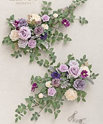 Silky Flower Store Lilac Artificial Flower Garland, Purple Wedding Arch Decor, 2pcs Floral Swags, Faux Silk Foam Peony Rose 27.5in x 14in 11 11 Product: Ling's Moment 2pcs Lilac Artificial Flower Garland Floral Swags Centerpieces Purple Wedding Arch Flower Greenery Arrangements for Sweetheart Table Wall Window Home Garden Outdoor Decor