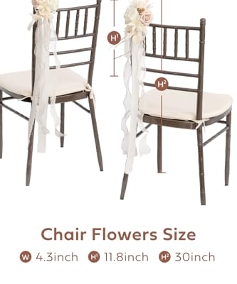 Product: Ling's Moment 8pcs Wedding Artificial Aisle Pew Flowers Chair Decorations Arrangements with Chiffon Ribbons Boho White Beige for Ceremony Chair Back Floral Decor Reception Church Party Outdoor