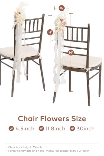 Product: Ling's Moment 8pcs Wedding Artificial Aisle Pew Flowers Chair Decorations Arrangements with Chiffon Ribbons Boho White Beige for Ceremony Chair Back Floral Decor Reception Church Party Outdoor