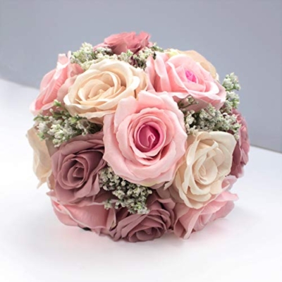 Silky Flower Store Bridal Bouquet Dusty Pink Champagne Roses Real Touch Babybreath, Wedding Flower Bouquet, 9inches 7 7 Product: Abbie Home Bridal Bouquet - 9 inches Dusty Pink Champagne Roses Real Touch Babybreath Wedding Flower (Bouquet)