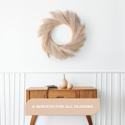 Silky Flower Store Artificial Pampas Wreath, Taupe Gray Boho Decor, Rattan Base, 34cm 12 12 Product: Pampas Wreath (Taupe Gray, 34")
