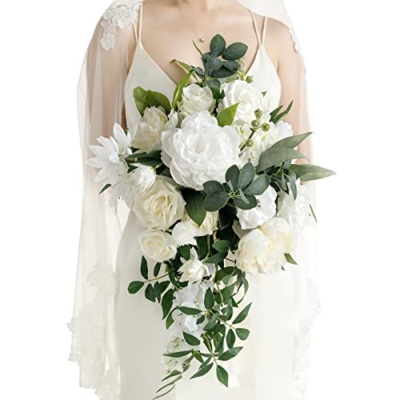 Product: Ling's Moment White Bridal Bouquet Cascading, Ivory Wedding Bouquets for Bride, 15 Inch Bride Bouquets for Wedding Artificial Flowers Bouquets