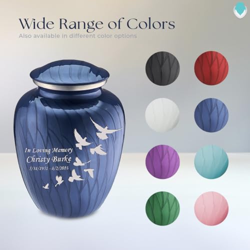Product: Geturns Embrace Adult Personalized Doves Cremation Urns for Human Ashes I Large Pearl Cobalt Blue Funeral Urn for Adult Men and Women with Double Side Engraving I 200 lbs