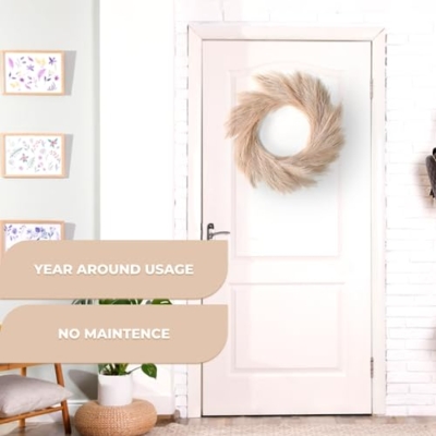 Silky Flower Store Artificial Pampas Wreath, Taupe Gray Boho Decor, Rattan Base, 34cm 14 14 Product: Pampas Wreath (Taupe Gray, 34")