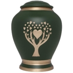 Product: Green Cremation Urn with Tree of Life by Liliane Memorials - Urns for Human Ashes Remains - Brass - Suitable for Funeral Cemetery Burial or Niche - Large Size for Adults up to 200 lbs - Love Tree