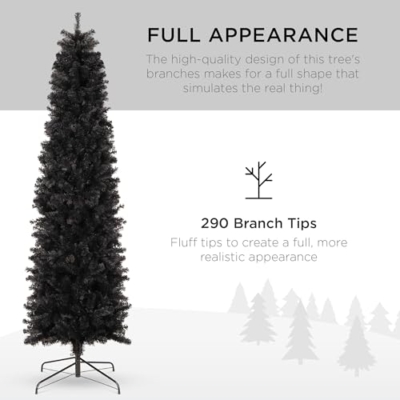 Silky Flower Store Black Artificial Christmas Pencil Tree, 290 Tips, Metal Base, Space Saving Modern Holiday Decor, 4.5ft 11 11 Product: Best Choice Products 4.5ft Black Artificial Holiday Christmas Pencil Tree for Home, Office, Party Decoration w/ 290 Tips, Metal Hinges & Base