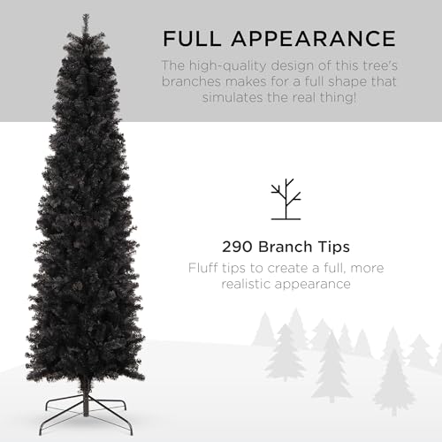 Silky Flower Store Black Artificial Christmas Pencil Tree, 290 Tips, Metal Base, Space Saving Modern Holiday Decor, 4.5ft 4 4 Product: Best Choice Products 4.5ft Black Artificial Holiday Christmas Pencil Tree for Home, Office, Party Decoration w/ 290 Tips, Metal Hinges & Base