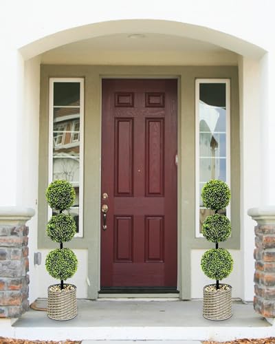 Product: ChrisXiao 3ft Artificial Triple Ball Boxwood Topiary Tree Set of 2, Artificial All Year Green Fake Plant Ball Trees, UV-Resistant Indoor/Outdoor Porch Decor with Sturdy Pot