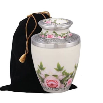 Product: Exquisite Urns Picturesque Metal Cremation Urn - Handcrafted Funeral Urn for Ashes - Great Deal, Free Velvet Bag (Rose Wreath)