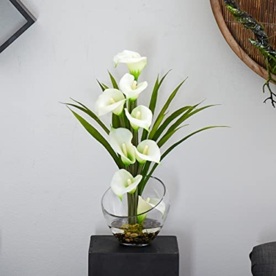 Product: Nearly Natural 15.5in. Calla Lily and Grass Artificial Arrangement in Vase, Cream