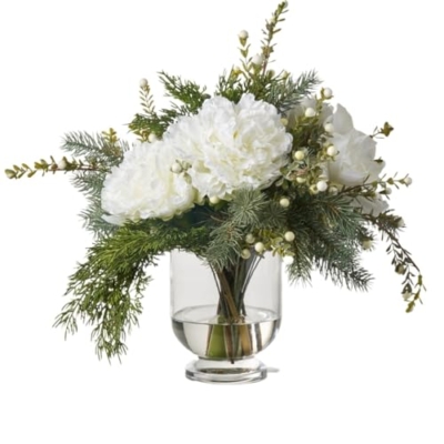 Product: Elegant Long-Term Storage Artificial Flowers: Fluffy White Hydrangeas, Peonies & Christmas Amaryllis for Festive Holiday Centerpieces