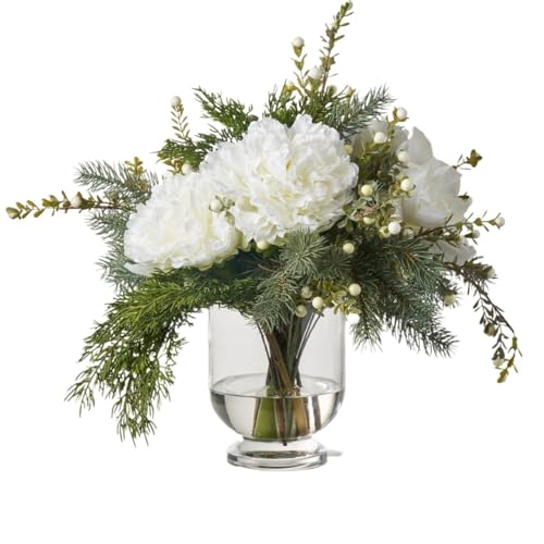 Product: Elegant Long-Term Storage Artificial Flowers: Fluffy White Hydrangeas, Peonies & Christmas Amaryllis for Festive Holiday Centerpieces