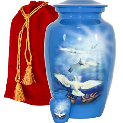 Product: THE ASCENT MEMORIAL Blue Urn for Human Ashes Adult Male Female | Large Cremation Urn | Handcrafted Funeral Small Keepsake Vial | 2 Velvet Carry Bags for Urns & Keepsakes