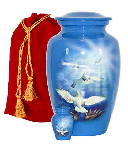 Product: THE ASCENT MEMORIAL Blue Urn for Human Ashes Adult Male Female | Large Cremation Urn | Handcrafted Funeral Small Keepsake Vial | 2 Velvet Carry Bags for Urns & Keepsakes