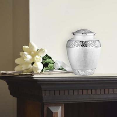 Silky Flower Store Trupoint Memorials Cremation Urn for Human Ashes, Large White Silver Lined Adult Memorial Urn, 9.5 x 7 inches 17 17 Product: Trupoint Memorials Cremation Urns for Human Ashes, Decorative Burial Urn for Adult Men and Women, Large White with Silver Lining