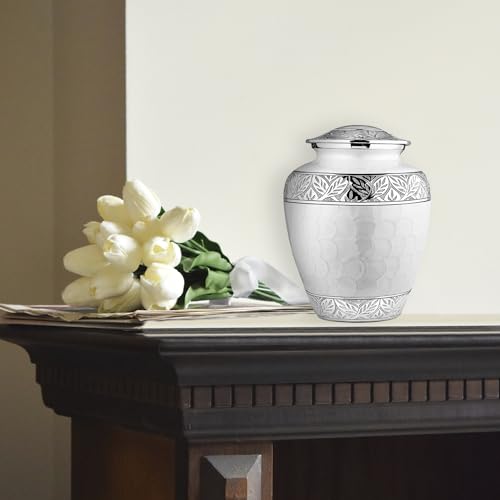 Silky Flower Store Trupoint Memorials Cremation Urn for Human Ashes, Large White Silver Lined Adult Memorial Urn, 9.5 x 7 inches 8 8 Product: Trupoint Memorials Cremation Urns for Human Ashes, Decorative Burial Urn for Adult Men and Women, Large White with Silver Lining
