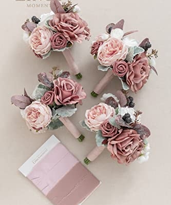Product: Ling's Moment Artificial Flowers Pink Bridesmaid Bouquet Set of 4, Dusty Rose Wedding Flowers Bouquets for Bridesmaids, 7 Inch Bridal Bouquets for Bridesmaids, Wedding Decor, Ceremony, etc