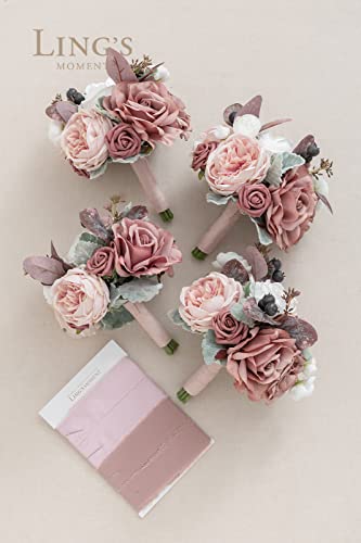 Product: Ling's Moment Artificial Flowers Pink Bridesmaid Bouquet Set of 4, Dusty Rose Wedding Flowers Bouquets for Bridesmaids, 7 Inch Bridal Bouquets for Bridesmaids, Wedding Decor, Ceremony, etc