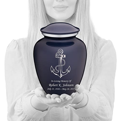 Product: Geturns Embrace Adult Personalized Anchor Cremation Urns for Human Ashes I Large Cobalt Blue Funeral Urn for Men and Women I 200 lbs