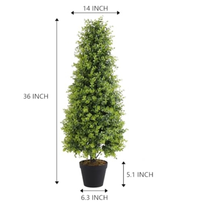 Product: Binnny Flower 3ft Artificial Boxwood Topiary Trees, Set of 2 – UV Resistant Faux Evergreen Shrubs and Bushes for Outdoor Planters, Realistic Fake Plants for Front Porch Outside Patio Yard, 3 Foot Tall