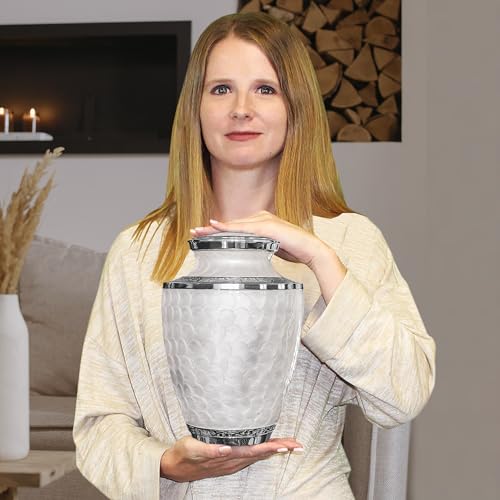 Silky Flower Store Memorial Cremation Urn for Human Ashes, Large Decorative Burial Urn, Opal White Silver Lining, 20.5cm 3 3 Product: Trupoint Memorials Cremation Urns for Human Ashes, Decorative Burial Urn for Adult Men and Women, Large Opal with Silver Lining