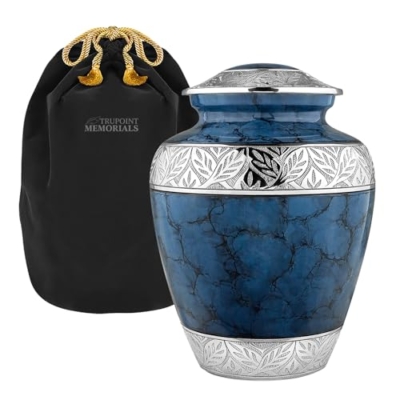 Product: Trupoint Memorials Cremation Urns for Human Ashes, Decorative Burial Urn for Adult Men and Women, Large Dark Blue with Silver Lining