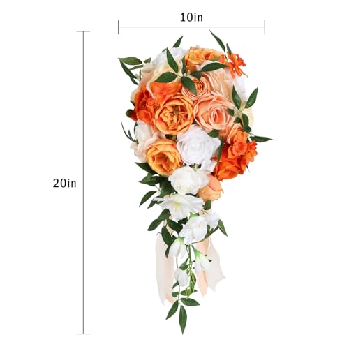 Silky Flower Store Terracotta Orange Cascading Bridal Bouquet, Artificial Wedding Bouquet, Bridesmaid Bouquet, 25.4cm 1 1 Product: INSUNSIX Wedding Bouquet,10 Inch Terracotta Bouquet Cascading Bridal Bouquets for Bride for Wedding Ceremony and Anniversary(Orange)
