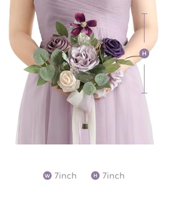 Silky Flower Store Purple Bridesmaid Bouquet Set of 6, Lavender Artificial Wedding Flowers, Silk Foam Bridal Bouquets, 7 inch 8 8 Product: Ling's Moment Artificial Flowers Purple Bridesmaid Bouquet Set of 6, Lavender Wedding Flowers Bouquets for Bridesmaids, 7 Inch Bridal Bouquets for Bridesmaids, Wedding, Ceremony, Anniversary, etc