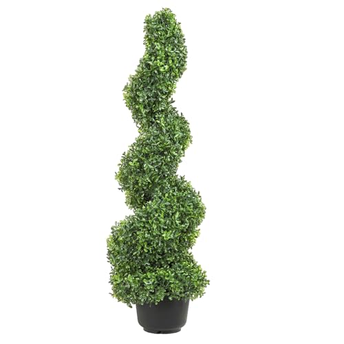 Product: VEVOR Artificial Boxwood Spiral Topiary Trees, 3ft Tall (2 Pieces) Faux Plant Outdoor, All-Year Green Fake Plant with Replaceable Leaves for Decorative/Indoor/Porch/Garden