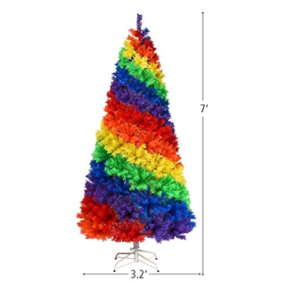 Product: Goplus 7ft Artificial Colorful Rainbow Christmas Tree, Full Fir Hinged Xmas Tree with 1213 Branch Tips, Solid Metal Stand, Perfect for Indoor Outdoor Holiday Seasonal Decoration