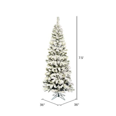 Silky Flower Store Vickerman Flocked Pacific Pencil Artificial Christmas Tree, Unlit, Green White, 7.5ft x 36in 10 10 Product: Vickerman 7.5' Flocked Pacific Pencil Artificial Christmas Tree, Unlit - Lifelike Indoor Seasonal Home Decor - Maintenance Free Flocked Faux Christmas Tree