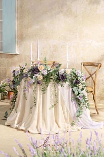 Silky Flower Store Eucalyptus Willow Leaf Garland with White Flower Lavender Purple, 9FT 5 5 Product: Ling's Moment 9FT Eucalyptus and Willow Leaf Garland with White Flower, Handcrafted Wedding Sweetheart Table Centerpieces Head Table Decor Arch Backdrop Decorations for Wedding | Lavender Purple