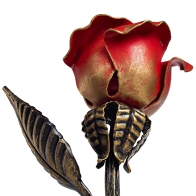 Product: Red Iron Rose with Metal Stand - 6th Aniiversary Flower for Her - Hand Forged Long-Lasting Home Decor Figurine