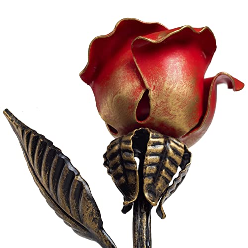 Product: Red Iron Rose with Metal Stand - 6th Aniiversary Flower for Her - Hand Forged Long-Lasting Home Decor Figurine