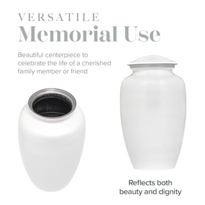 Silky Flower Store Large Cremation Urn for Ashes, Adult Memorial Urn, Secure Seal, Velvet Bag, C Pearl, 7x11 in 11 11 Product: Eternal Harmony Large Urn for Ashes, Adult Male & Female Cremation Vase for Human Ashes, Secure Seal & Velvet Bag, Funeral Vase for Men & Women Up to 200 lbs, 7x11” (Large, C Pearl)