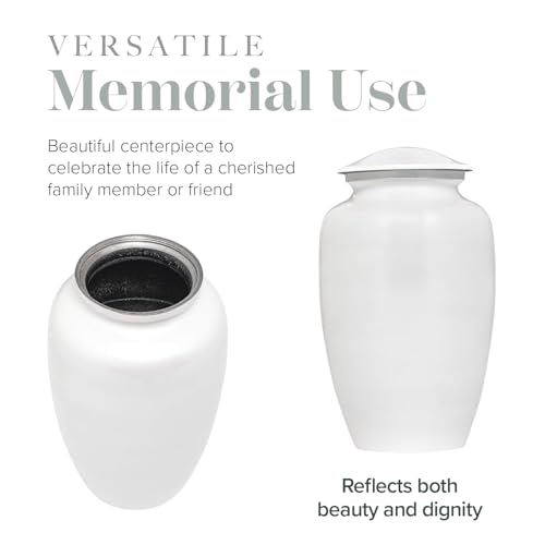 Silky Flower Store Large Cremation Urn for Ashes, Adult Memorial Urn, Secure Seal, Velvet Bag, C Pearl, 7x11 in 4 4 Product: Eternal Harmony Large Urn for Ashes, Adult Male & Female Cremation Vase for Human Ashes, Secure Seal & Velvet Bag, Funeral Vase for Men & Women Up to 200 lbs, 7x11” (Large, C Pearl)