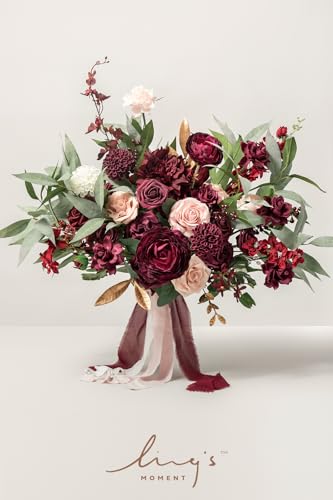 Silky Flower Store Red Burgundy Blush Bridal Bouquet, Artificial Wedding Flower Bouquet, Lings Moment, 17 Inch 5 5 Product: Ling's Moment Red Wedding Bouquets for Bride, Burgundy and Blush Bridal Bouquets for Bride,17 Inch Free Form Artificial Wedding Flower Bouquet