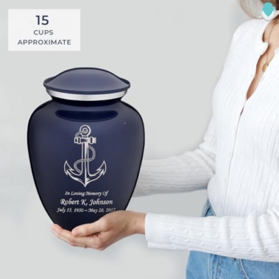 Product: Geturns Embrace Adult Personalized Anchor Cremation Urns for Human Ashes I Large Cobalt Blue Funeral Urn for Men and Women I 200 lbs