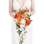 Product: INSUNSIX Wedding Bouquet,10 Inch Terracotta Bouquet Cascading Bridal Bouquets for Bride for Wedding Ceremony and Anniversary(Orange)